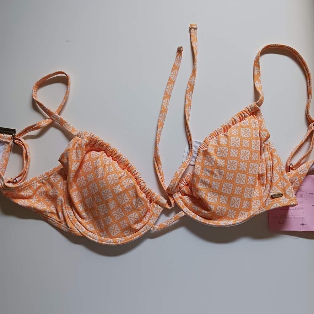 3X$30  Rip Curl White and Orange Bikini Top Women  SZ S NWOT